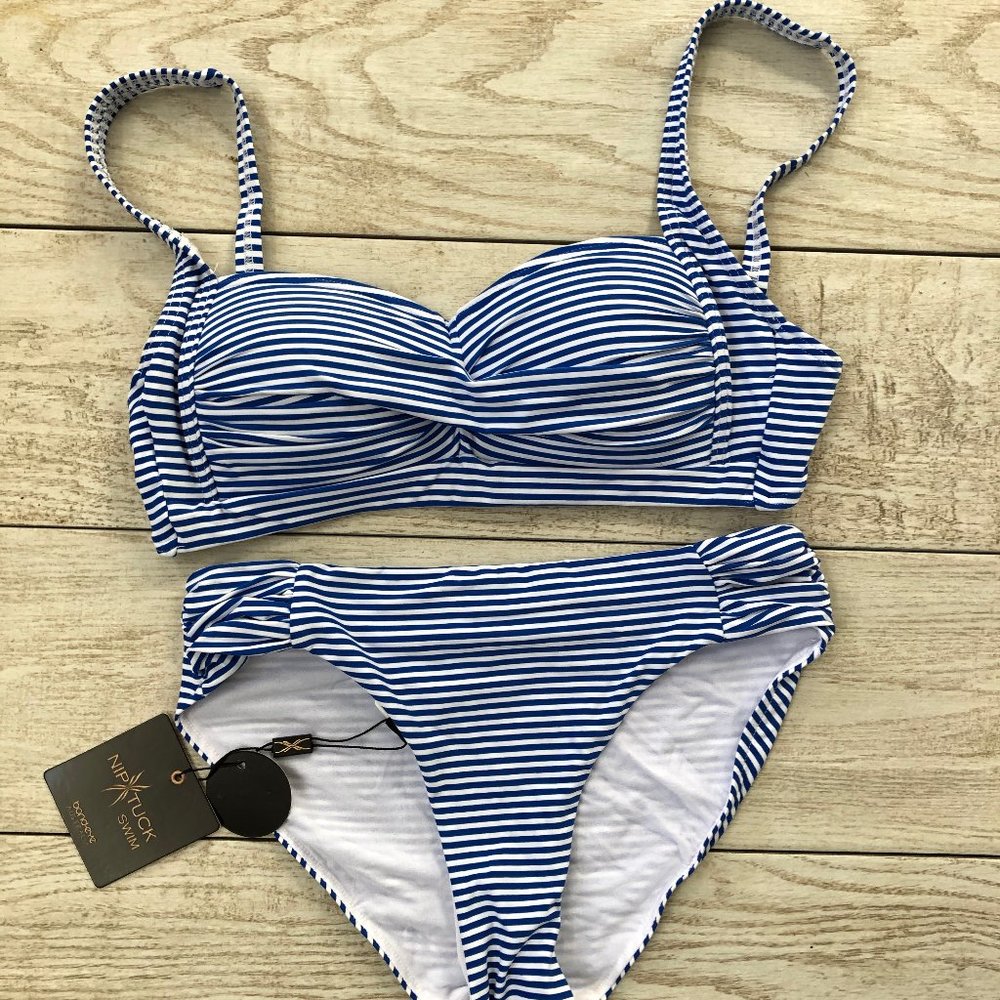 NWT Size US 4 Nip Tuck Swim Blue Striped 2 Piece